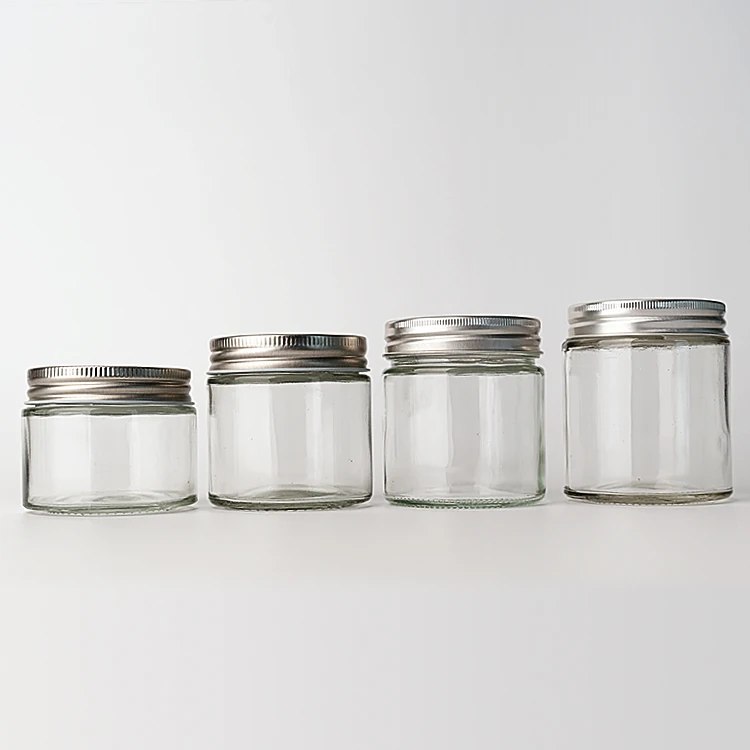 Hot Sale 250 Ml 500 Ml 8 Oz 16 Oz Clear Round Wide Mouth Glass Jar For Honey Jam Pickle Sauce With Metal Lid