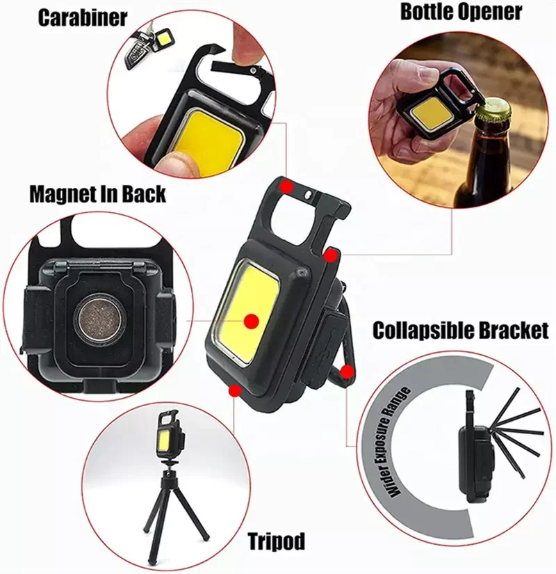 New Portable 500 Lumen Magnetic Super Bright Mini Working Light Cob Flashlight Camping Keychain Work Light