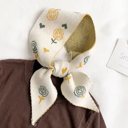 Autumn Winter New Design Knitted Pointed Scarf Thin Narrow Warm Printed Thick Scarves