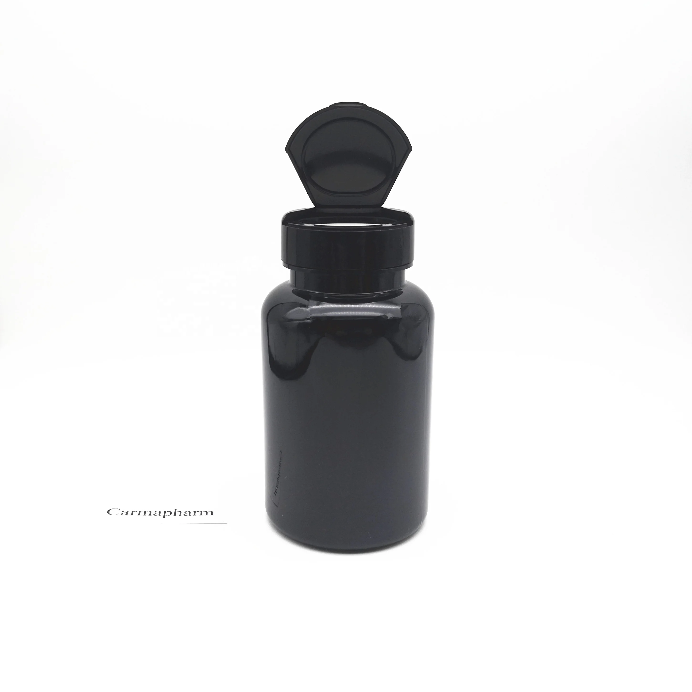250cc black PET Plastic bottle plastic empty pill bottles flip cap, childproof cap for softgel capsules