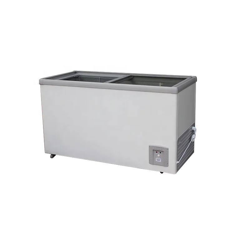 SD/SC-418 Double Flat Glass Door Display Chest Freezer for Frozen Food and Ice Cream SD/SC-418