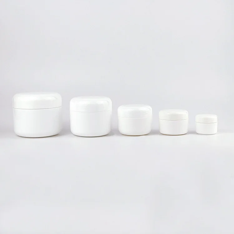 Customized capacity 5g 15g 30g 50g 100g Glossy White Double wall PP pp Plastic Facial Cream Jars Body Lotion Containers