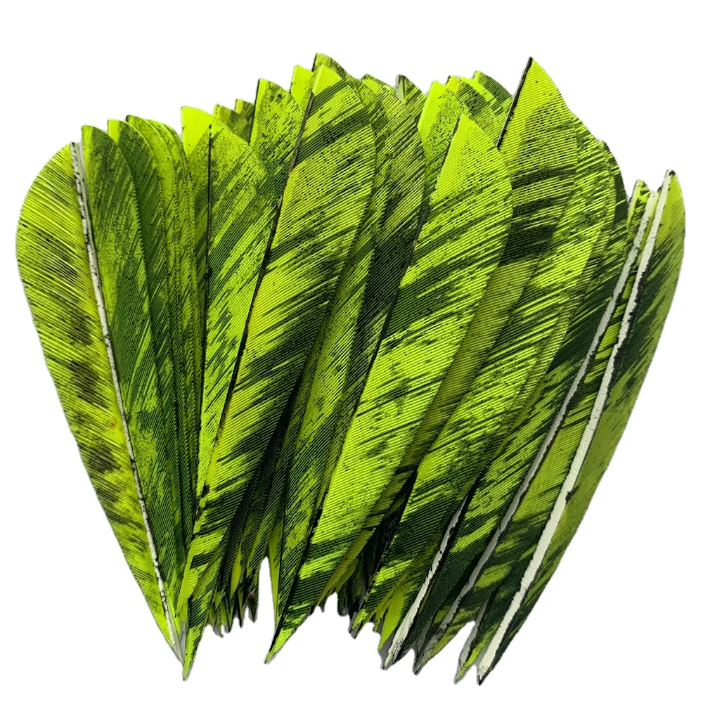 4 Inch Archery Feathers Camouflage Fluorescent Yellow Parabolic Fletching Feathers For Arrows Accessories