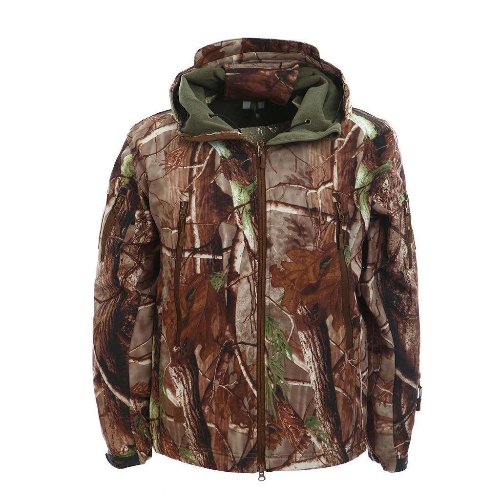 Outdoor Activities Sports Hunting Wear Water Repellent Sharkskin Softshell Jacket Real Tree Leaves Camo Softshell Jacket
