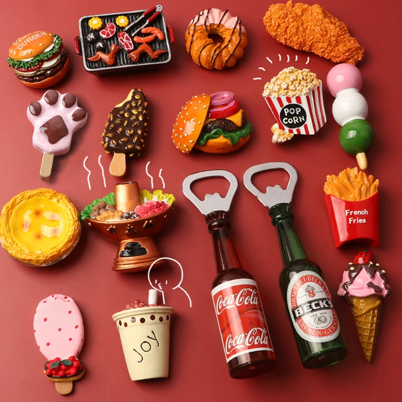 Fried Chicken burger Fridge Magnet 3D Resin Food french fries Chips Refrigerator Magnet Wholesale Price