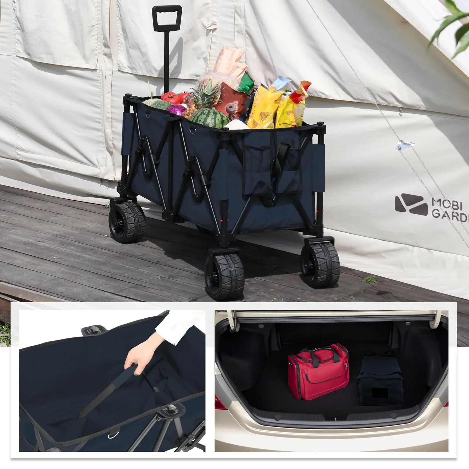 Wholesale Heavy Duty Outdoor Folding Portable Adjustable Handle Utility Grocery Beach Camping Trolley Wagon Cart with Big Wheels