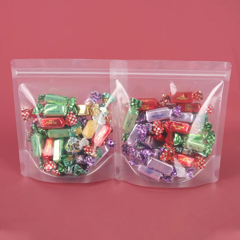 Heat seal transparent stand up pouch with clear window 8OZ foil packaging bags doy pack for candy bags dried fruit packaging