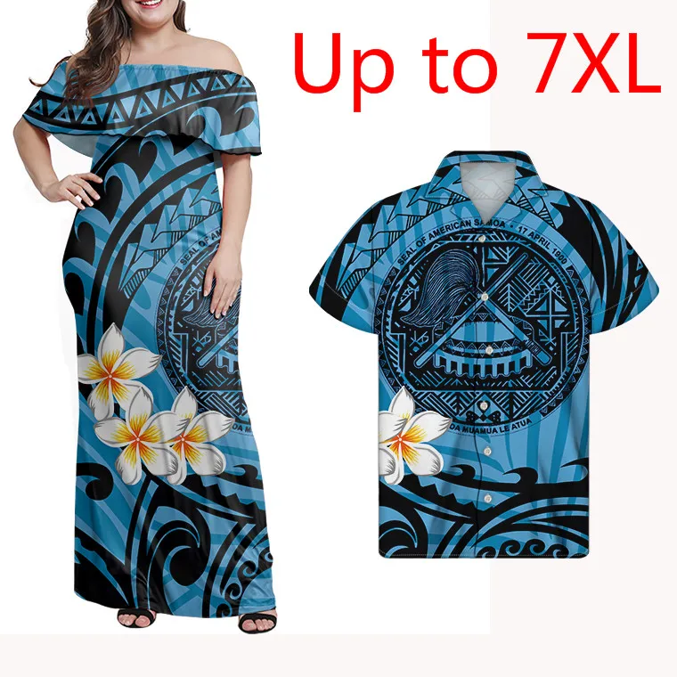 Samoan Floral Print Dresses Women Lady Elegant Bodycon Woman Long Dress Custom Party Dress For Women Match Mens Fitted T Shirt