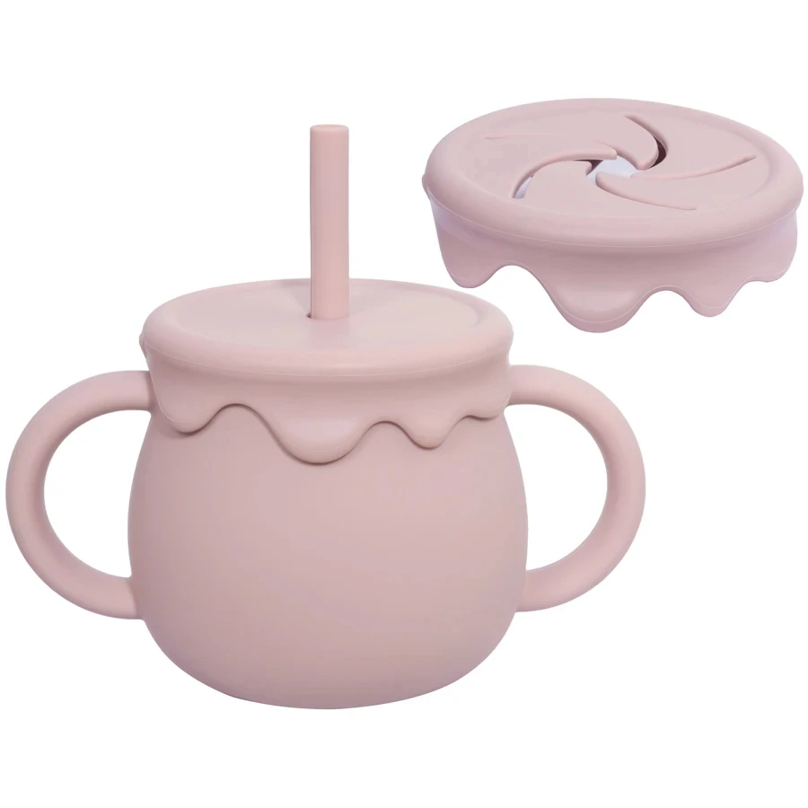 Hot Selling Non-toxic Baby Study drinking Silicone Cup Two Lid Honey Pot Leak proof Silicone Training Snack Multifunctional Cup