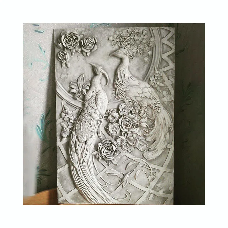 Factory Custom Design Modern Indoor Wall Decoration Stone Wall Sculpture Hand-carved Marble Relief Peacock Sculpture