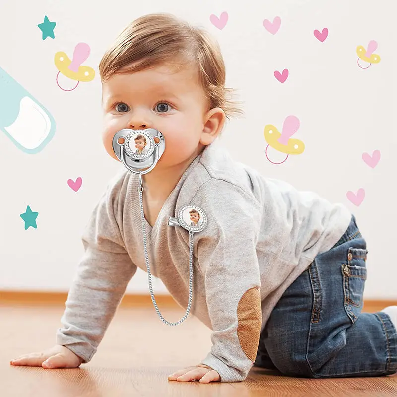 Sublimation Baby Gift baby Pacifier Clip Bling Crystal Diamond Soother Blank Baby Pacifier