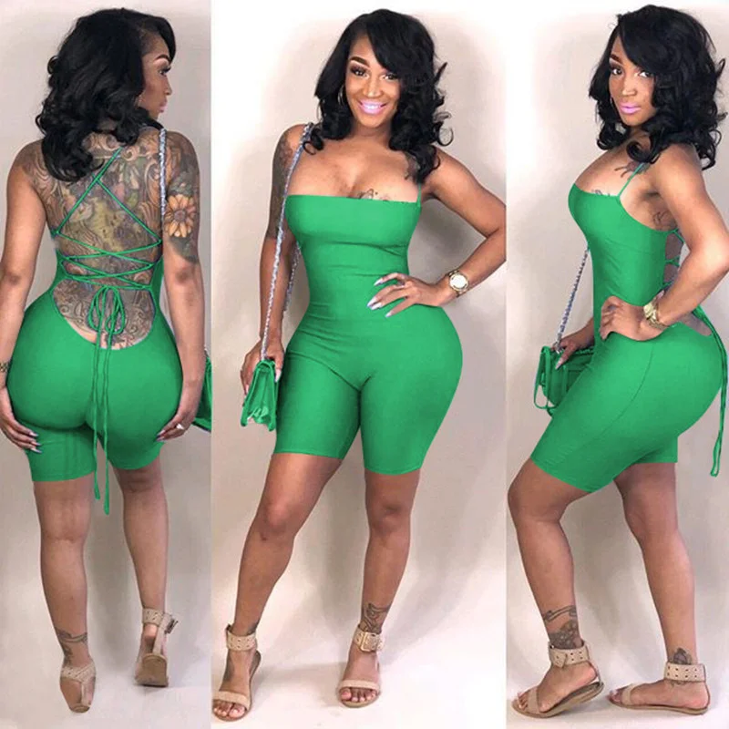 
Wholesale Skinny Spaghetti Strap sleeveless Street woman Rompers 2020 New club Bodycon bodysuit jumpsuits 