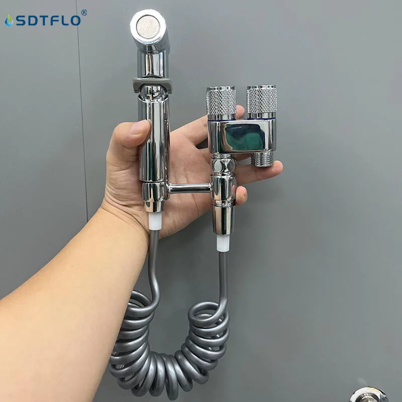 Hygienic Shower Toilet Bidet Sprayer Shower Head Double Outlet Angle Valve Wall-mounted Double Outlet Bidet Toilet Accessories