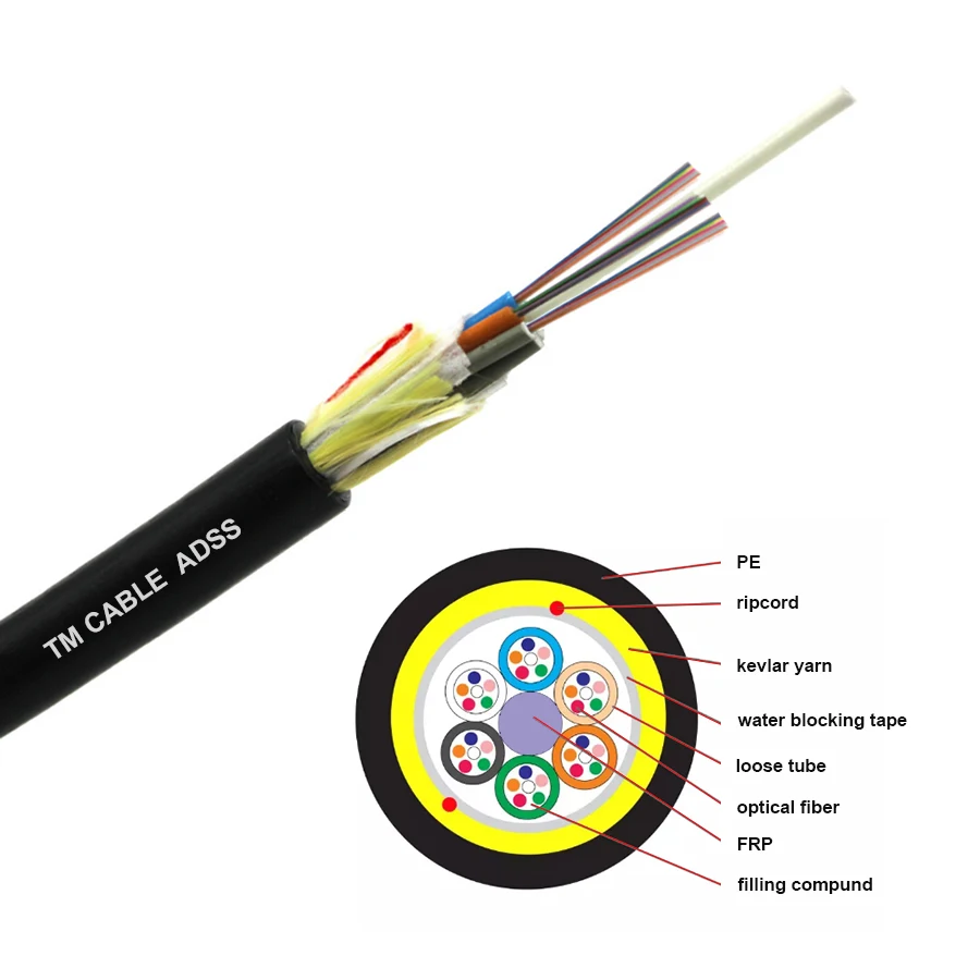 ADSS Outdoor Cable Optical Fiber 12 Core Aerial Fiber Optic