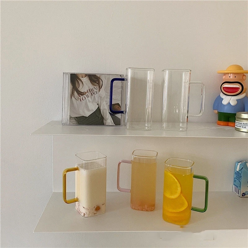 daily juice color handle heat resistance square shaped frozen drink expresso water glasses
