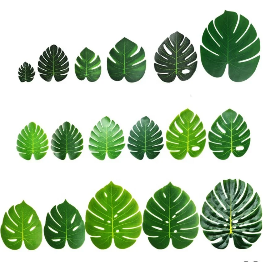 Artificial Large Small Green False Leaves Tropical Monstera Faux Palm Leaves for Hawaiian Theme Party Table Decor