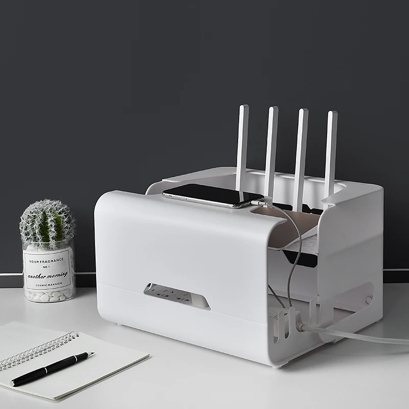2024 New Hot Selling Household White Dustproof Wireless Router Wire Storage Box Plastic Wire Organizing Box