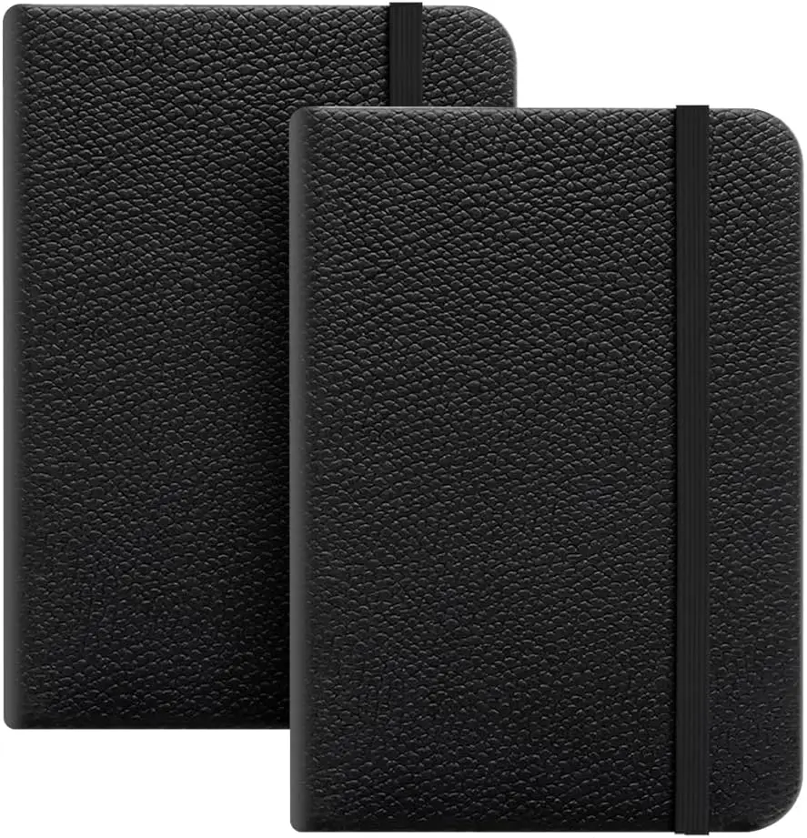 Pocket Mini A7 Notebook, 3.9 x 2.7 Inch, Hard Cover with 200 Pages, Leather Diary with Bookmark & Elastic Closure