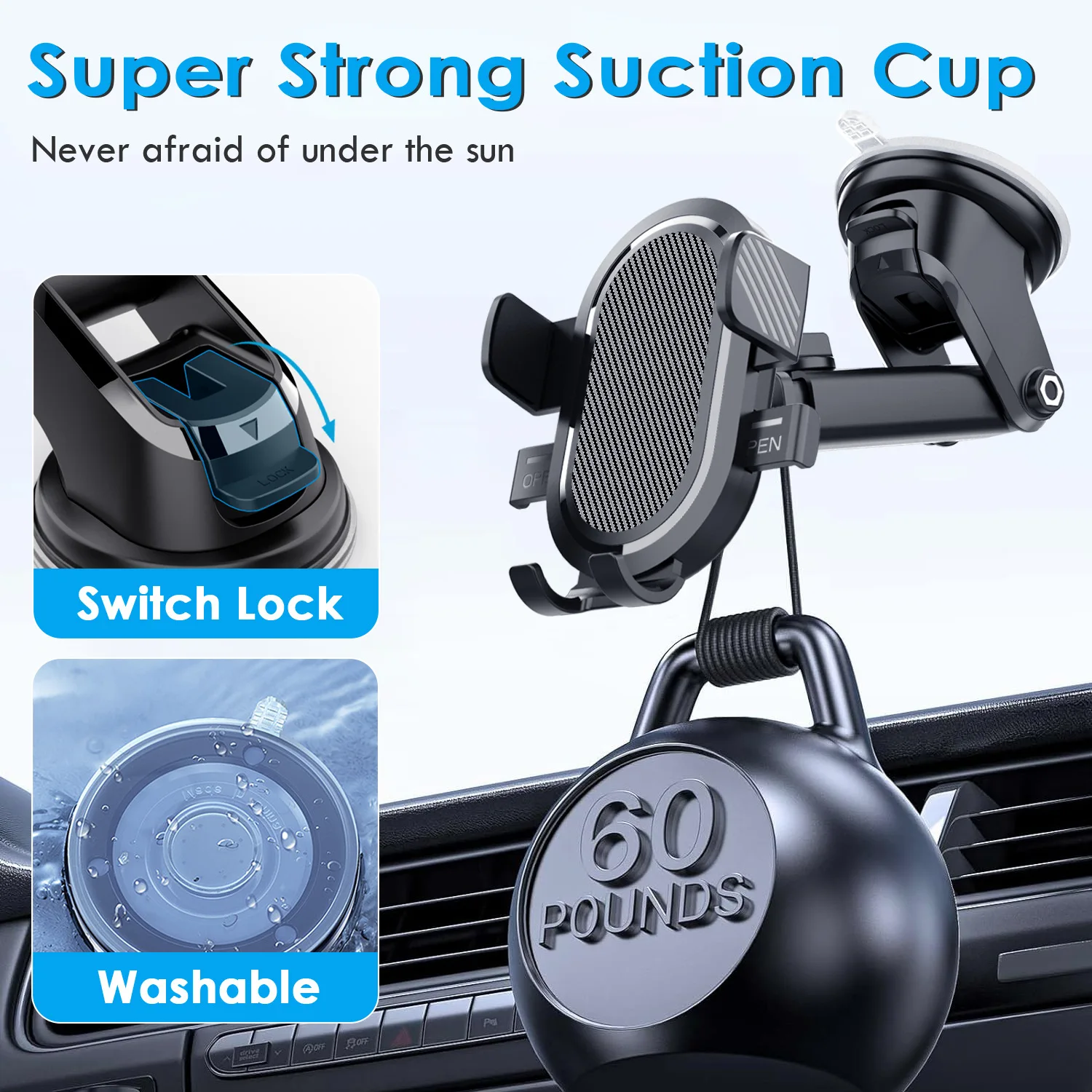 2-in-1 Universal Adjustable Mobile Phone Holder With Suction Cup Car Air Vent Mount Dashboard Car Phone Holder