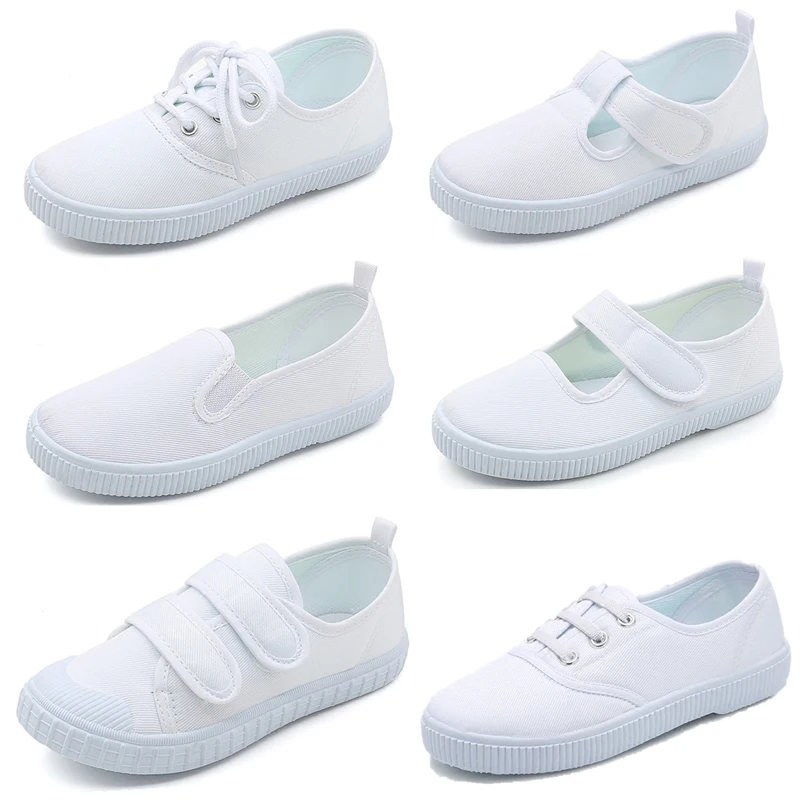 Children Girl Cheap White Canvas Shoes for Summer Outdoor School Use China Factory Wholesale Kids White Shoes