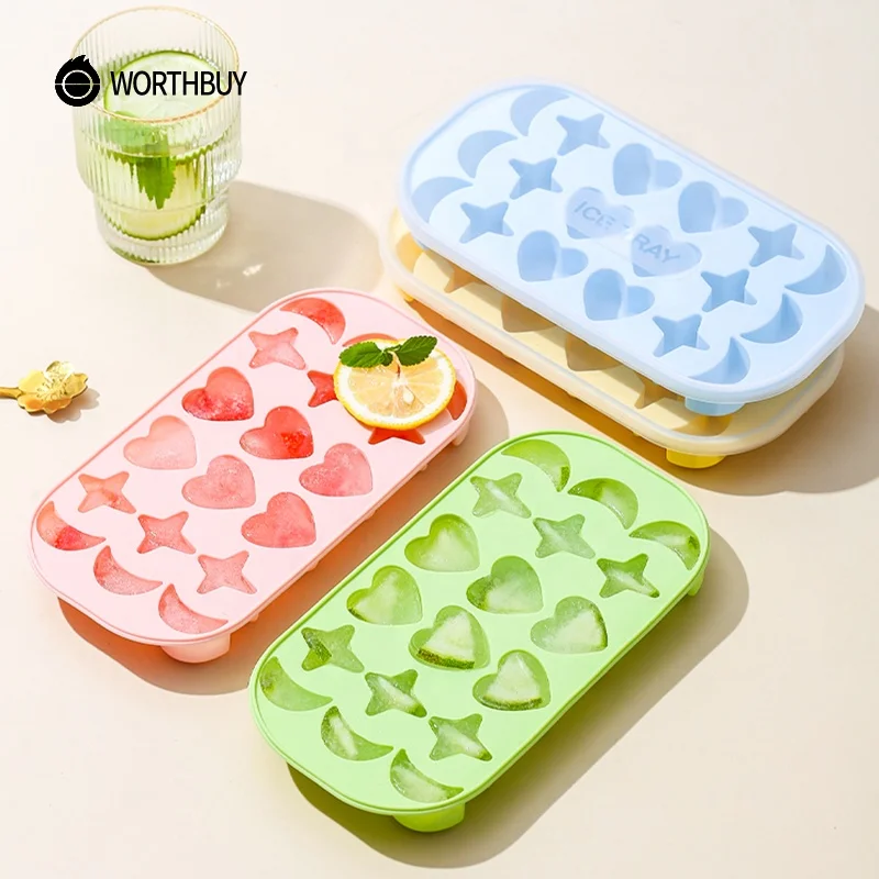 WORTHBUY Heart Shaped 18 Grids BPA Free Easy Release Ice Molds Flexible Ice Cube Trays with Removable Lid