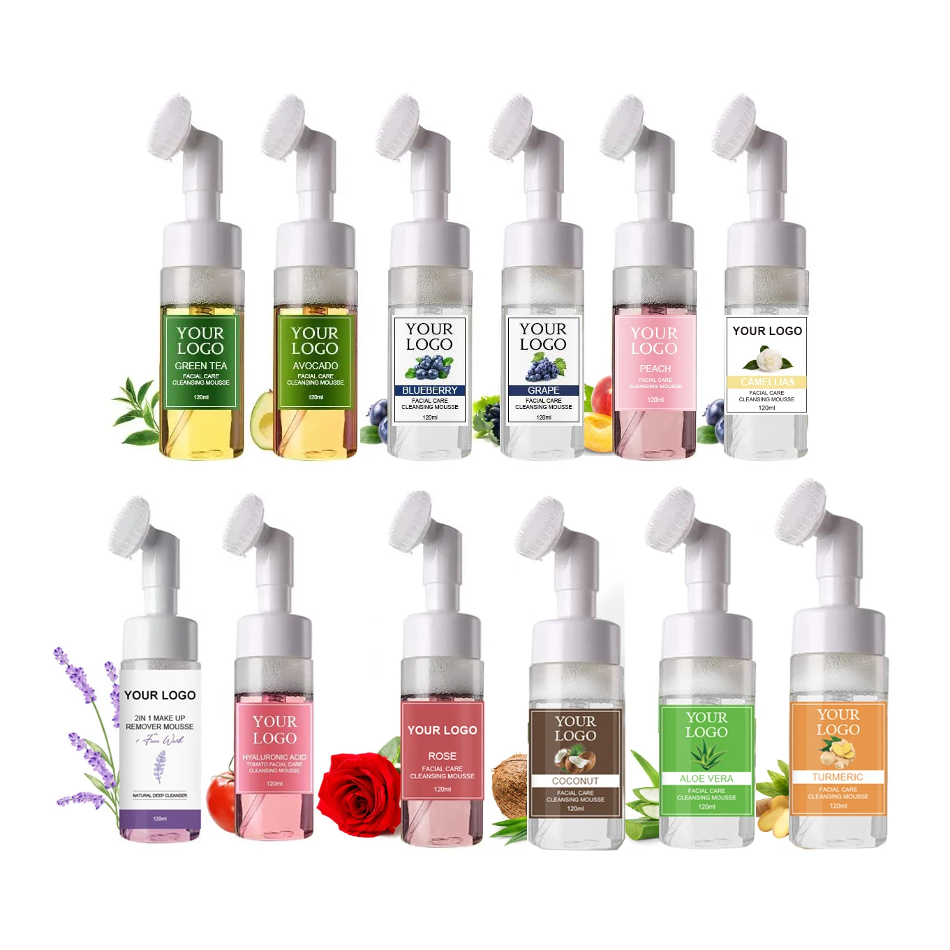 Best Face Cleanser Private Label Wholesale 120ML Organic Fruity Mousse With Brush Gentle Face Cleanser