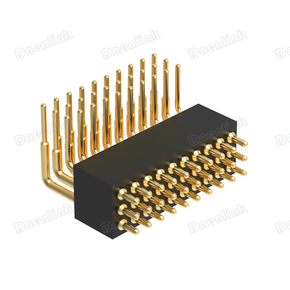 Dnenlink 1.27mm pitch Three Row H4.0mm Right Angle DIP Male Pogo Pin Connector for PCB