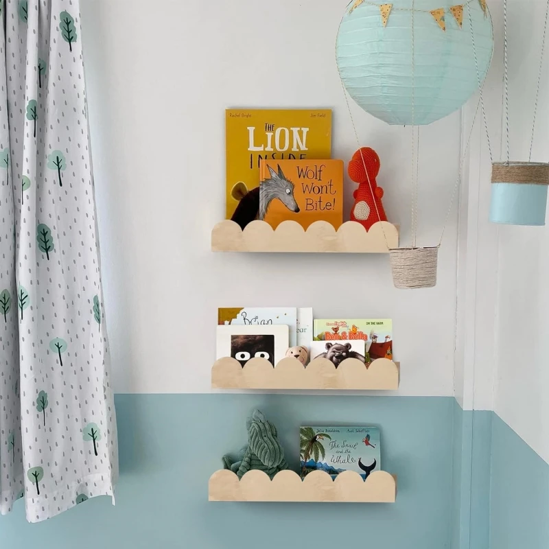 Versatile Nursery Floating Book Shelf Set Wall Mounted Wood Floating Shelves For Decor