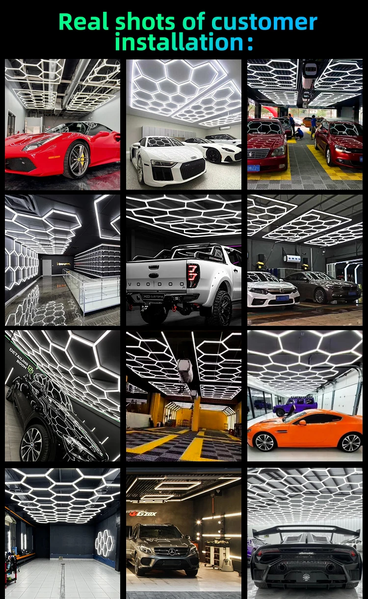 Car garage washing work light rgb honeycomb hexagonal lamp can be customized logo variety style color