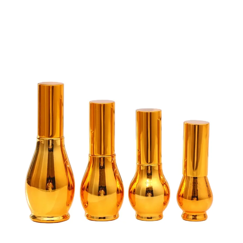 Золотая стеклянная бутылка-капельница для эфирных масел, пустой стеклянный держатель жидкости со стеклянной капельницей, золотые колпачки для путешествий
