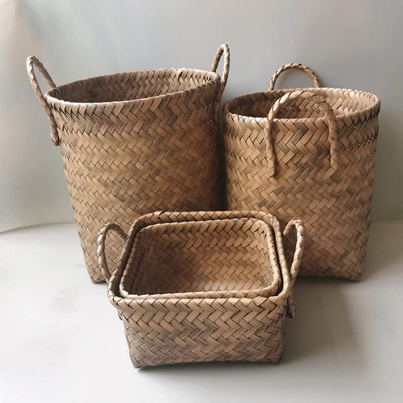 home waterproof plastic rattan woven laundry toy storage basket knitted clothes PE wicker rattan weave organizer basket
