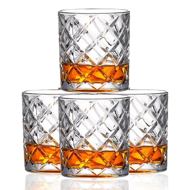 Free Sample Lead Free New Crystal Diamond Shaped Round Bottom Whiskey Glass Drinking Cup Diamond Rotation Whiskey Glass