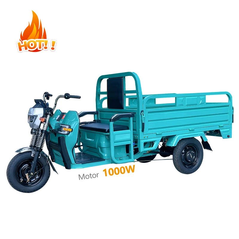 Eco-friendly 1000W Electric Tricycles 60V High Speed Three-Wheeled Electric Cargo Tricycle with Heavy Loader 1 Ton Weight