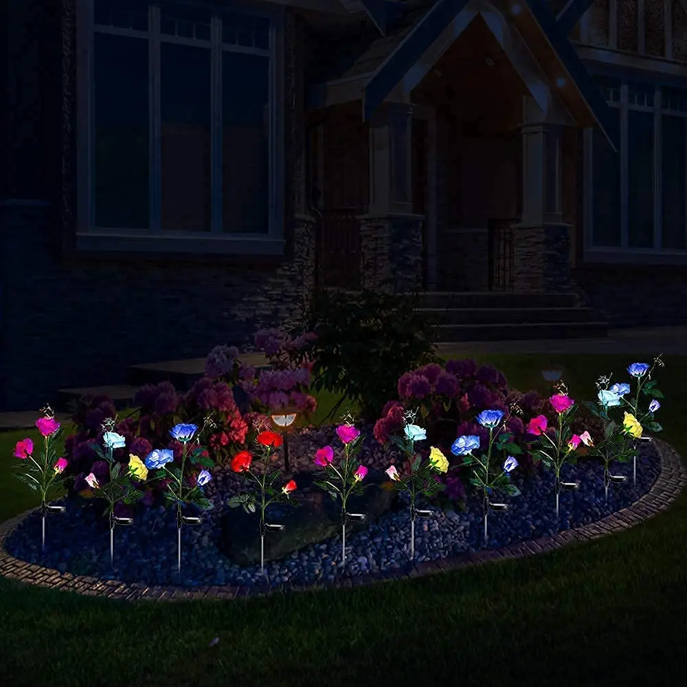 Rose Flower Lights Multi-Color Changing Garden Decor Outdoor Decorative LED Lights for Yard Garden Solar Rose Lights