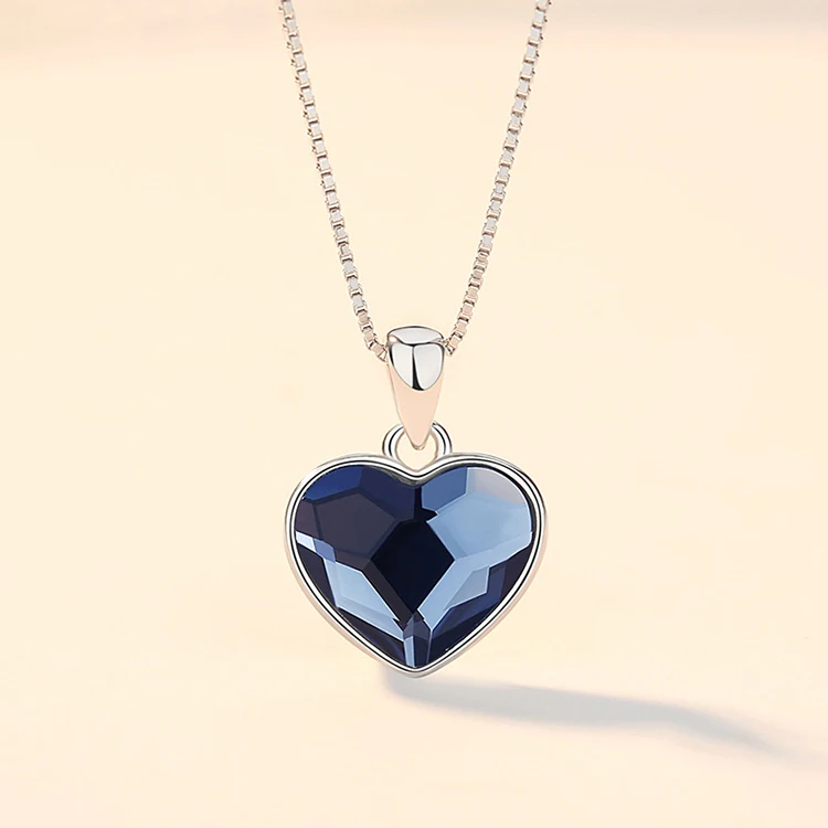 Cute S925 Austrian Crystal Heart Ocean Stud Earrings Bracelet Necklace
