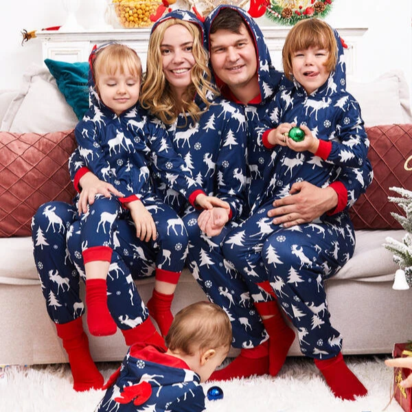 Drop Shipping 2021New Christmas Parent-child Clothing Reindeer Printing Family Clothing baby one-piece garment Christmas Pajamas