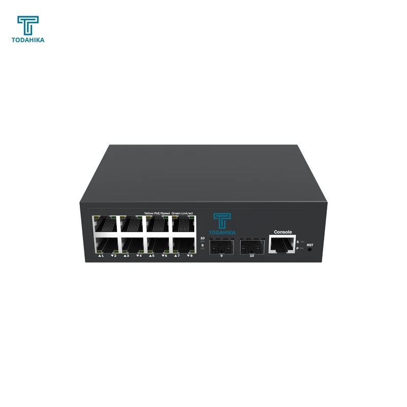 2 x Gigabit SFP 8 x 10 100 1000Base T PoE External Power Supply push button switches industrial dpdt