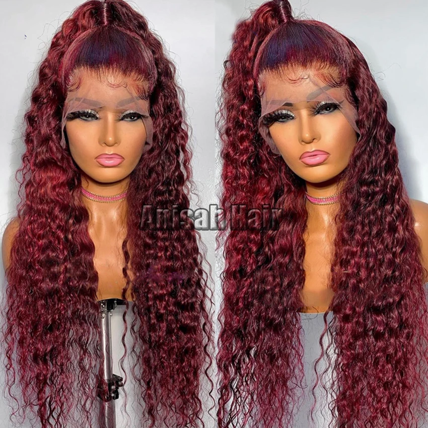 
Burgundy Curly Lace Front Human Hair Wigs with Baby Hair 99J Colored Brazilian Remy Hair Wavy Hd Lace Frontal Wigs For Women 