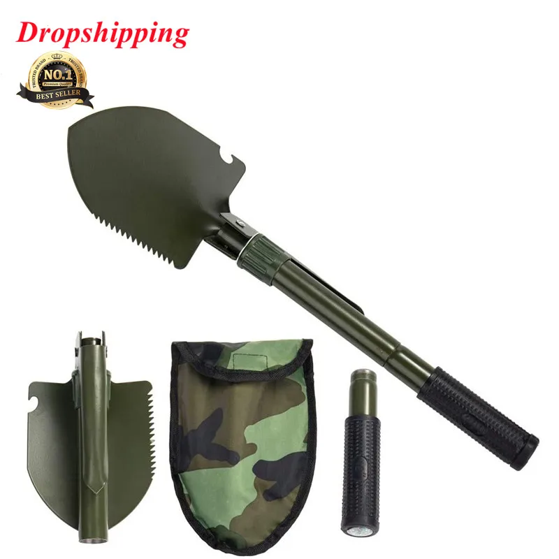  RGS03A Foldable Stainless Rail Steel Wheat Straw Plough Beach Long Handle Loading Military Spade
