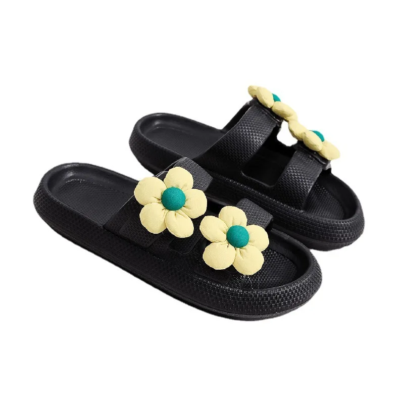 New double row flower slippers wholesale slippers home indoor thick sole soft bath indoor open toe flip-flops