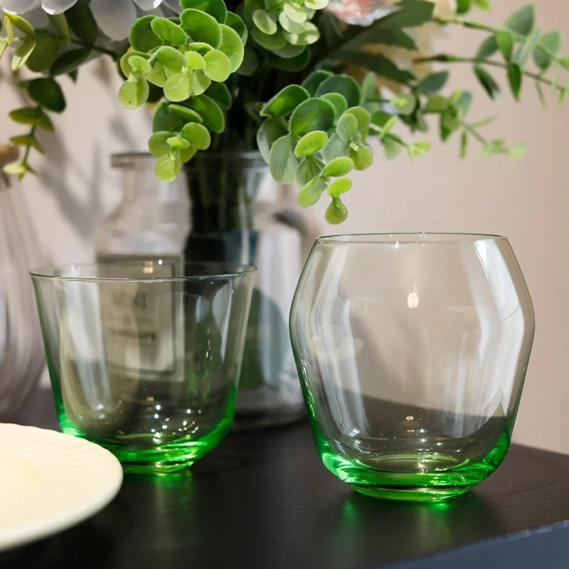 Fancy Luxury Hand Blown Long Stem Wine Glass Cup Wedding Green Colored Wine Glasses