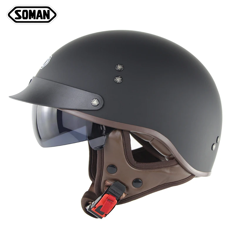 SOMAN OEM vintage motorcycle helmet half face with inner len retro capacete moto DOT SM202