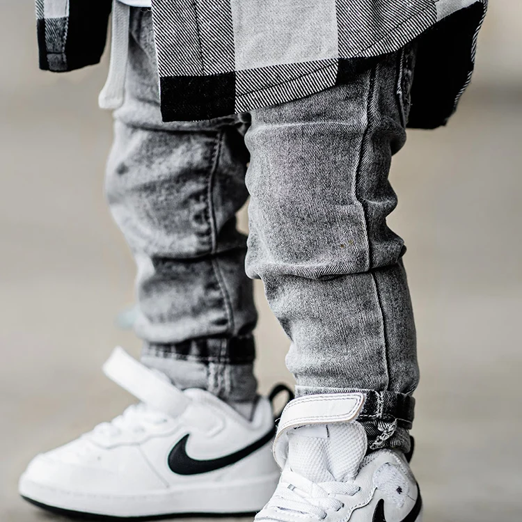 Custom baby jeans super soft stretchy mid-high rise pencil pants for kids elastic waistband children jeans