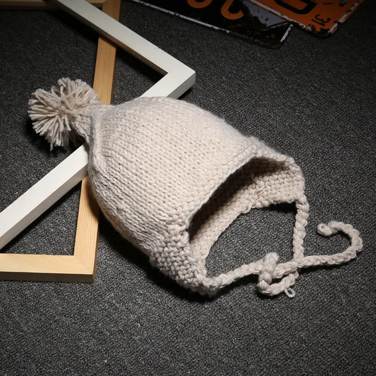Wholesale Baby Boys Girls Beanie With Pompom Comfortable Custom Logo Winter Infant Cute Baby Hat Soft Rope