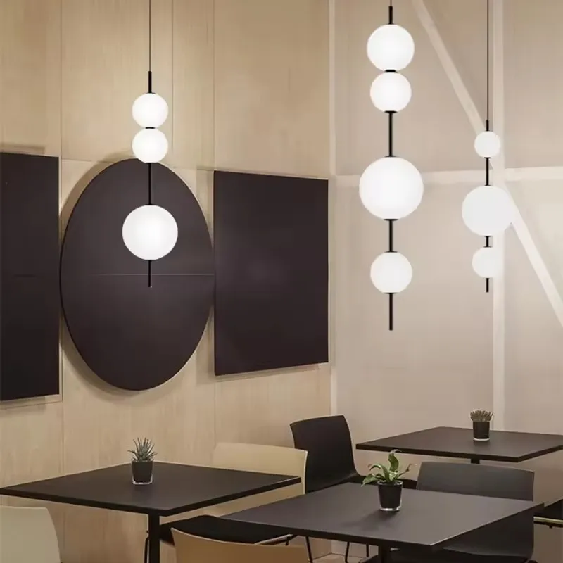 Creative Modern Nordic Hanging Suspension Lamps Black Metal Ceiling Chandeliers Round Glass LED Indoor Pendant Light