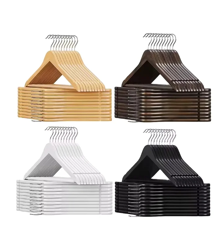17 Inch Customized logo  moq 10pcs  Heavy Duty  Wooden  Coat Hangers