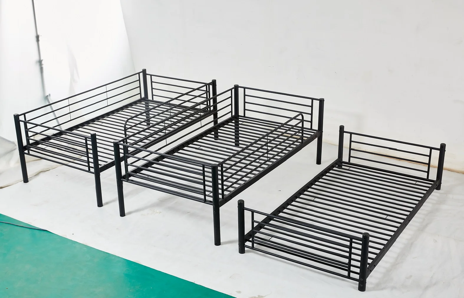 Kids furniture metal bunk bed, triple tiered 3 deck iron bed  black white for home furniture