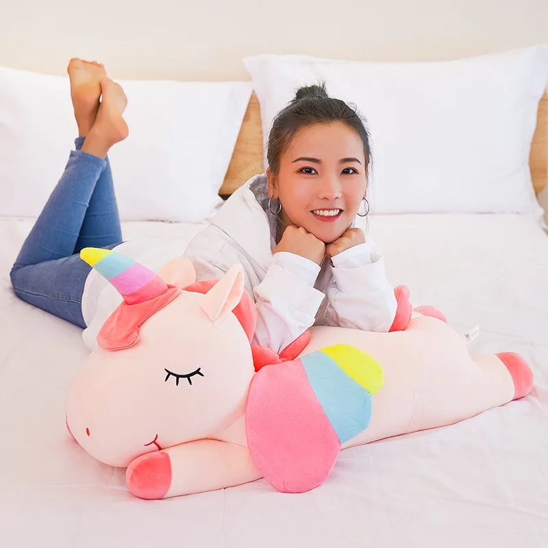 Lying Rainbow Unicorn Plush Pillow Pink White Unicorn Stuffed Animals Doll Super Soft Cute Angel Unicorn Horse Stuffed Plush Toy