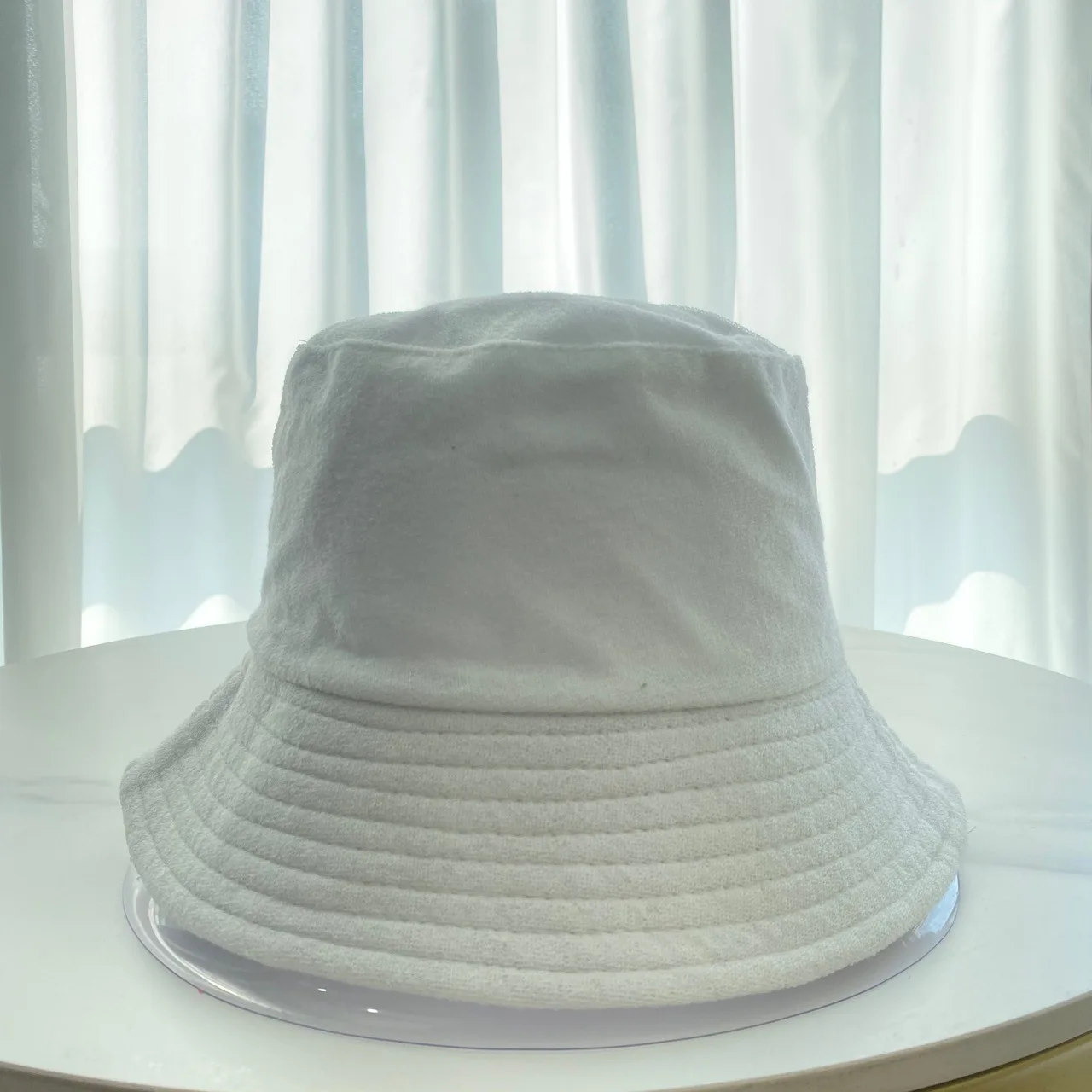 Women Plain Blank Flat Top Wide Brim Fisherman Terry Cloth Towel Towling Bucket Hat Caps With Custom Logo