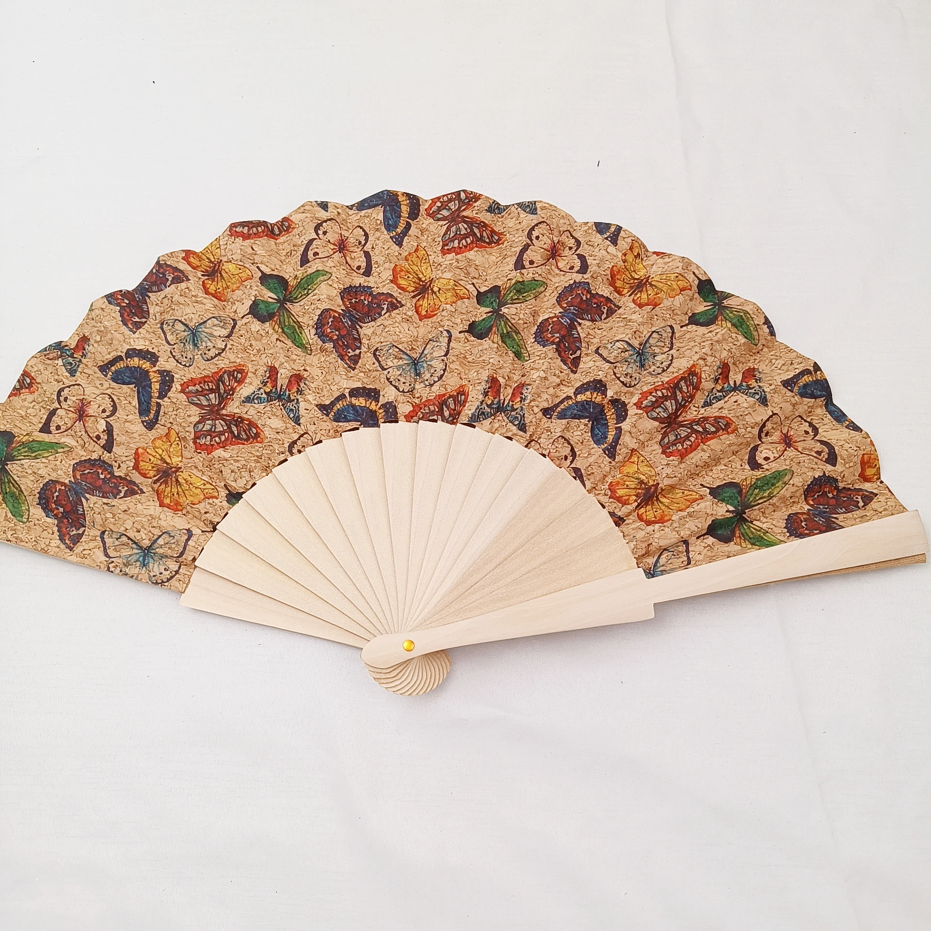 23cm Wedding Classic Cork Hand Folding Fan in Wholesale Wooden Folding Gift Spanish Style Retro Bark Hand Fan